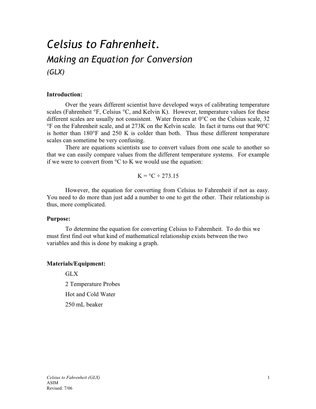 Making an Equation for Conversion