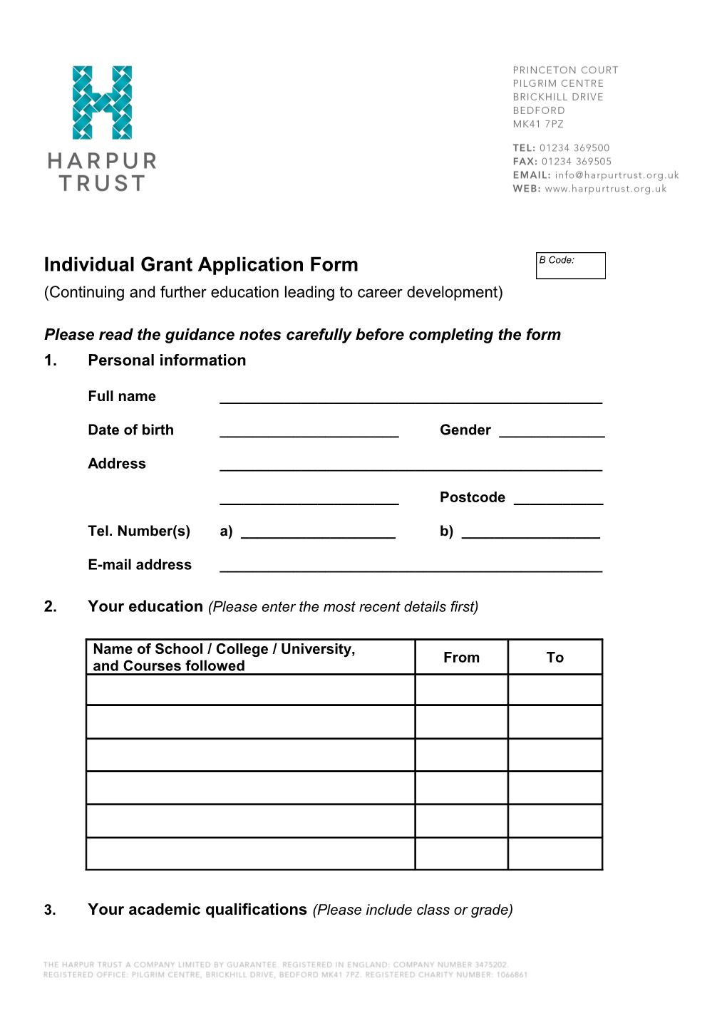 Individual Grant Application Form