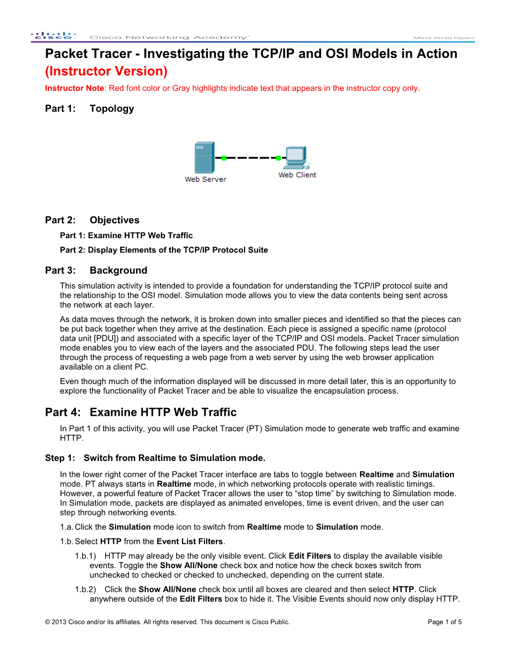 Packet Tracer - Investigating the TCP/IP and OSI Models in Action