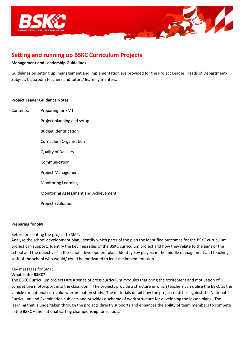 Setting and Running up BSKC Curriculum Projects