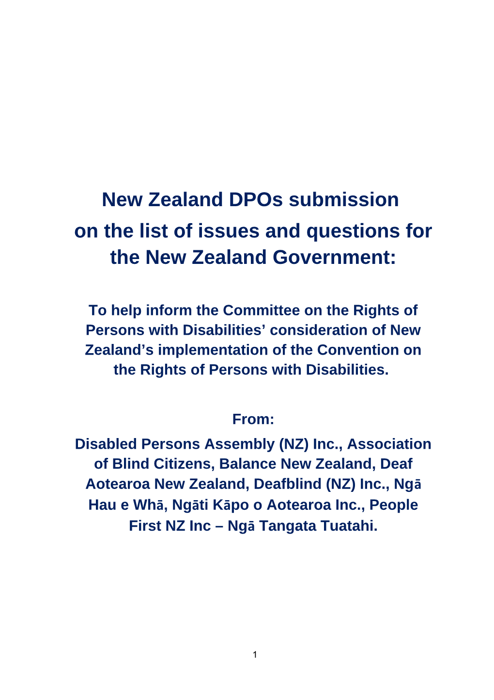 On the List of Issues and Questions for the New Zealand Government