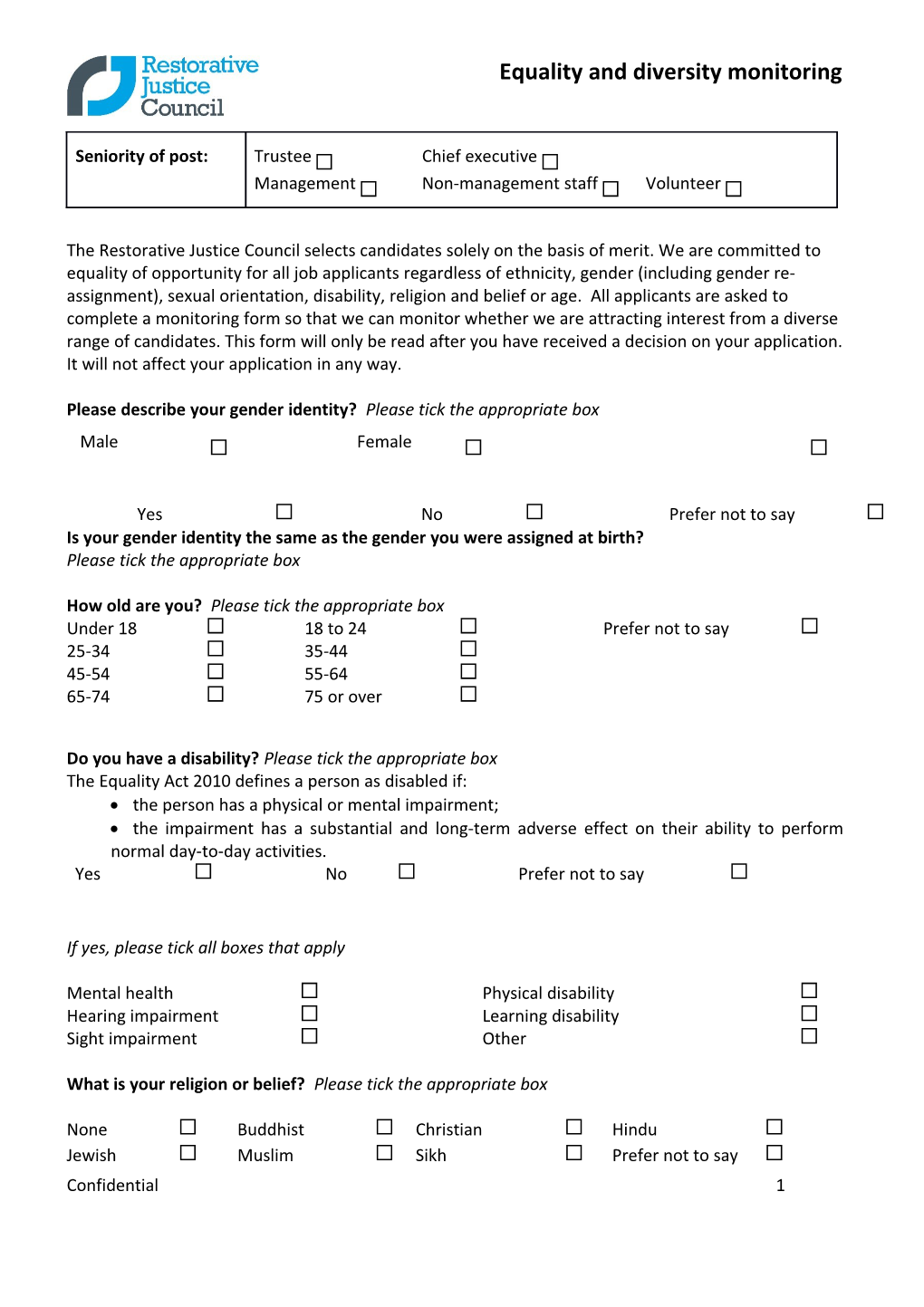 Please Describe Your Gender Identity? Please Tick the Appropriate Box