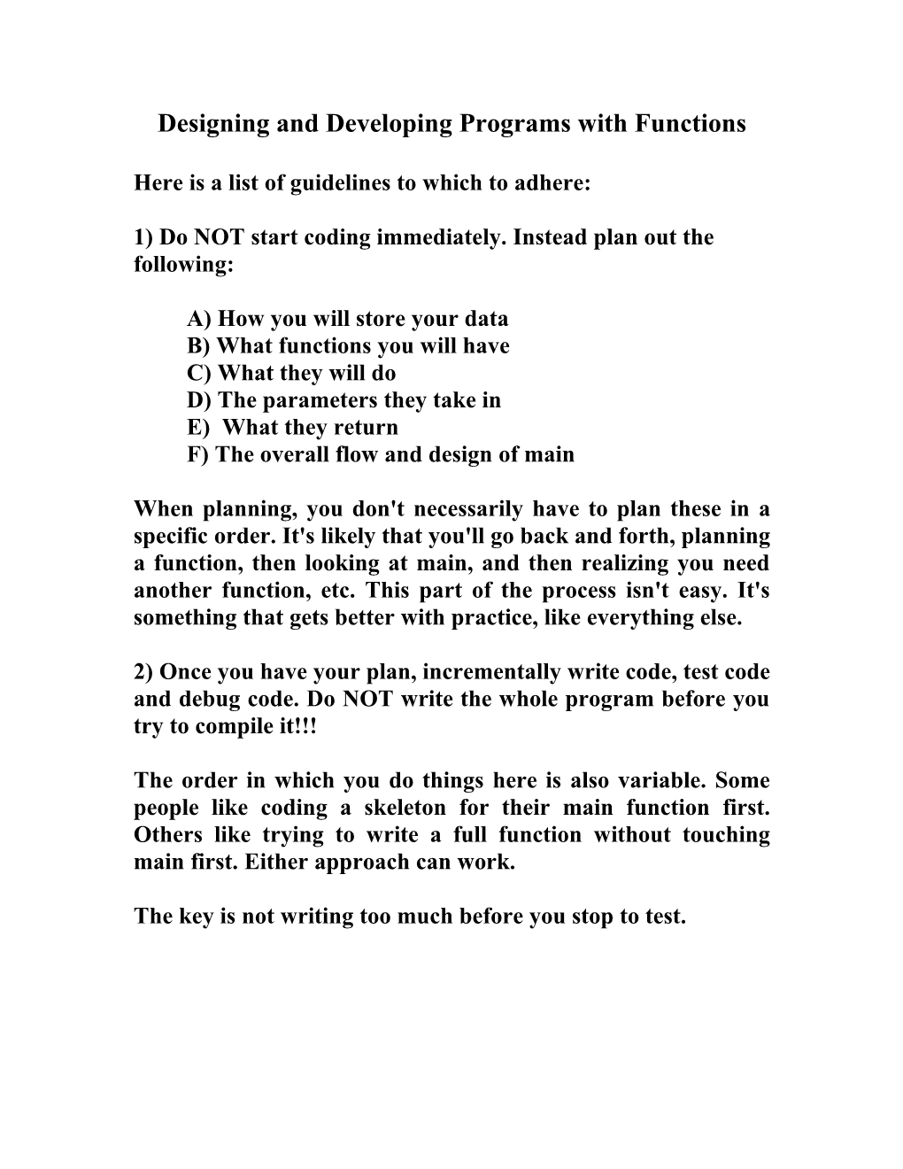 Designing and Developing Programs with Functions