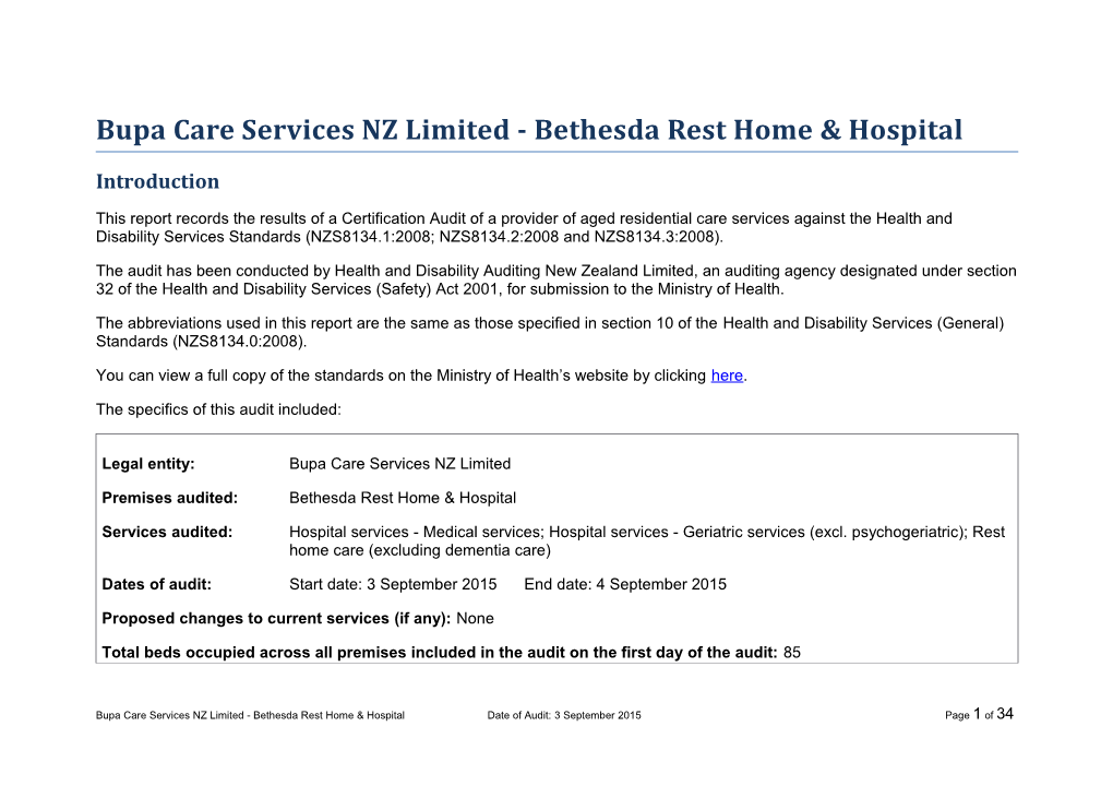 Bupa Care Services NZ Limited - Bethesda Rest Home & Hospital