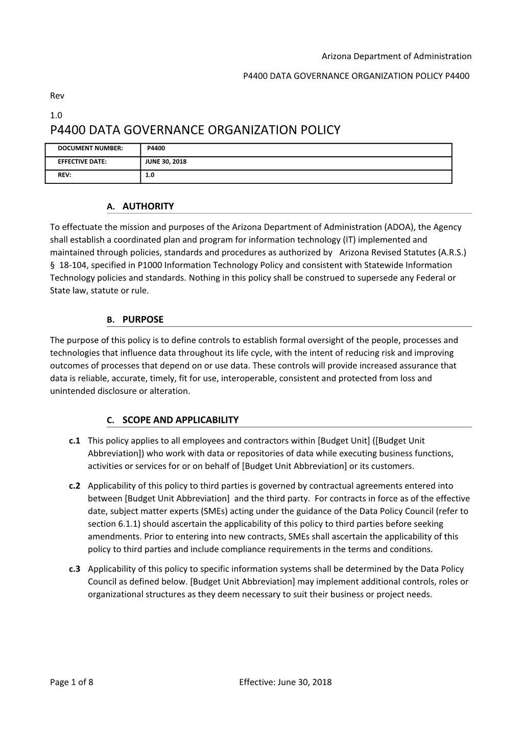 P7400 Data Governance Organization Policy