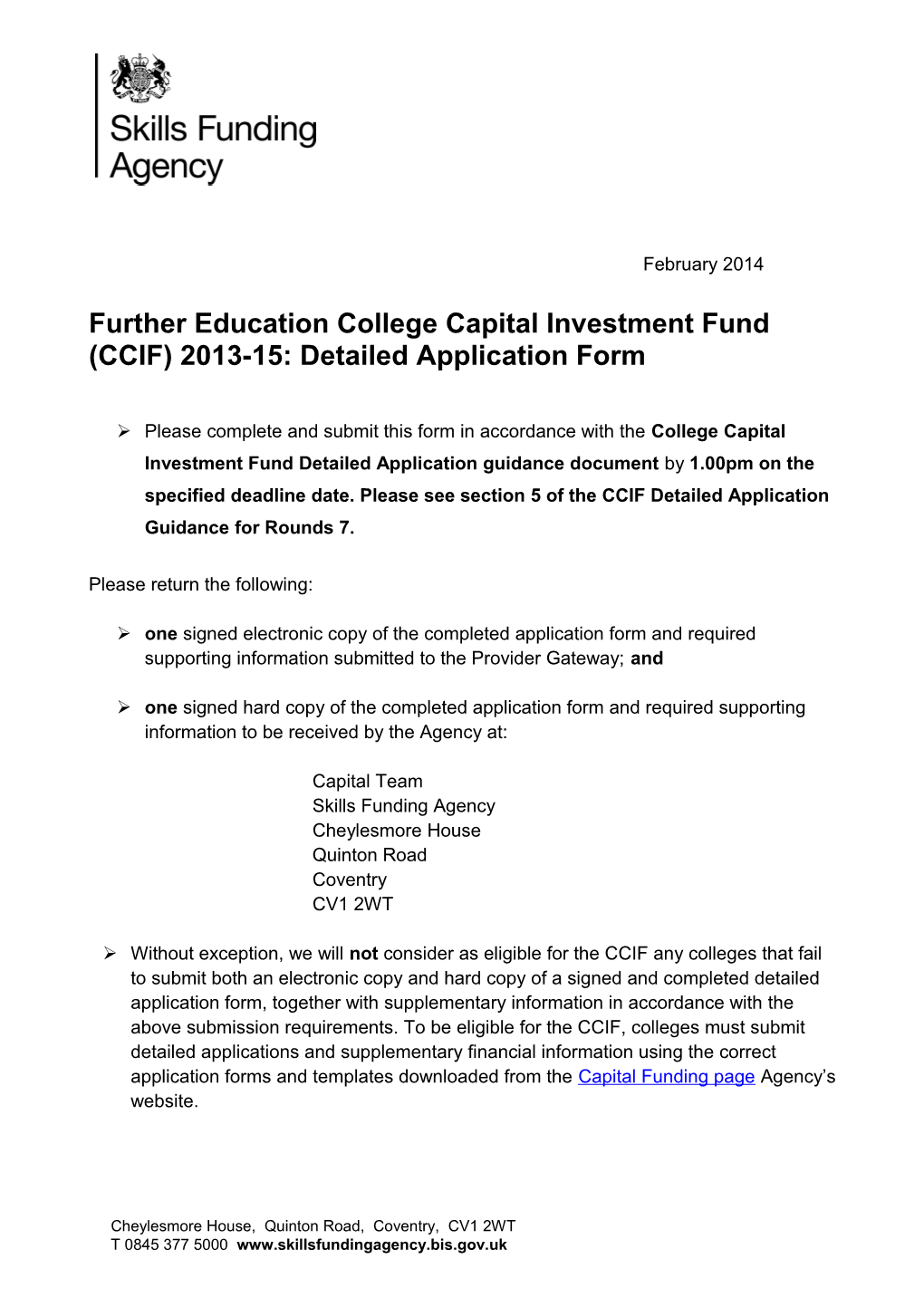 College Capital Investment Fund Detailed Application Form