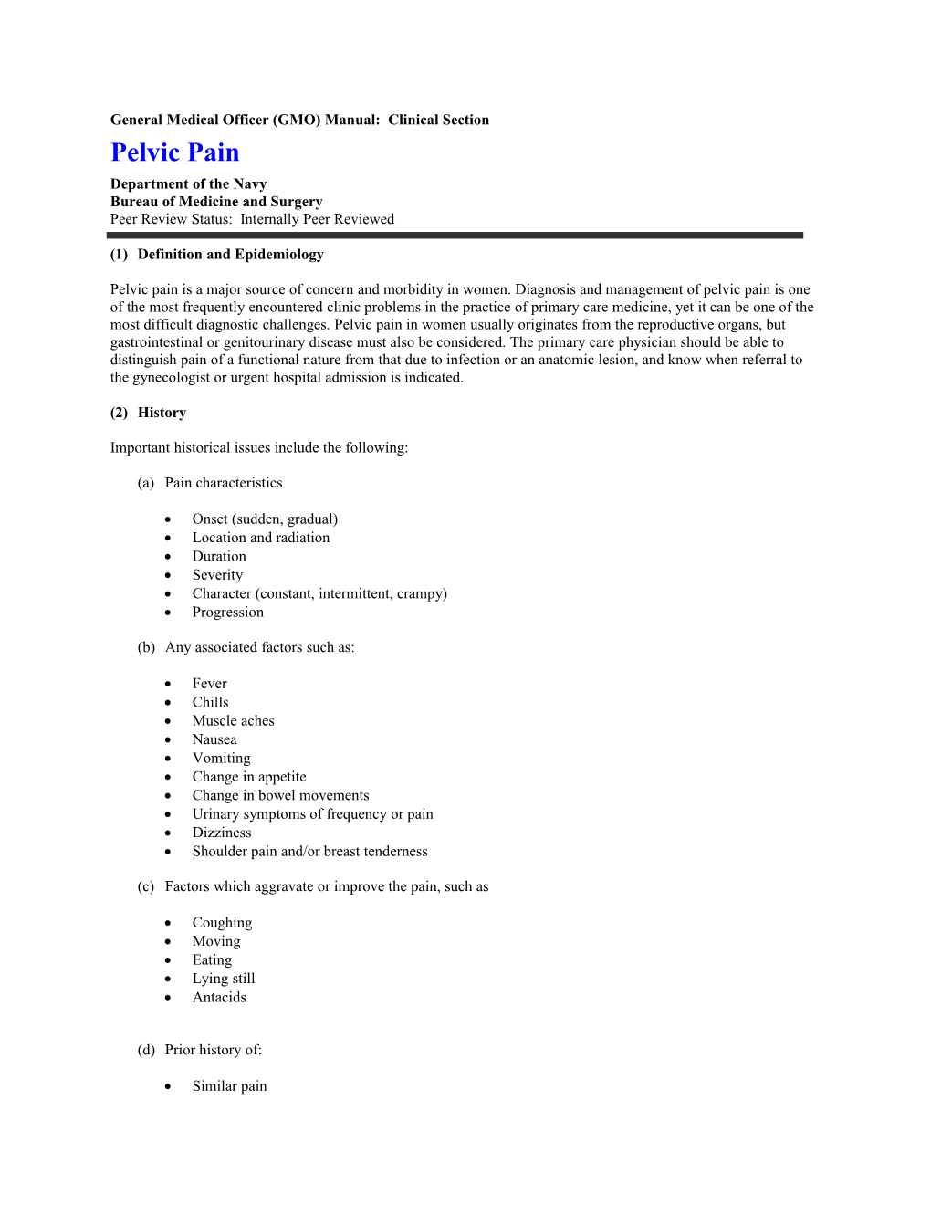 General Medical Officer (GMO) Manual: Pelvic Pain