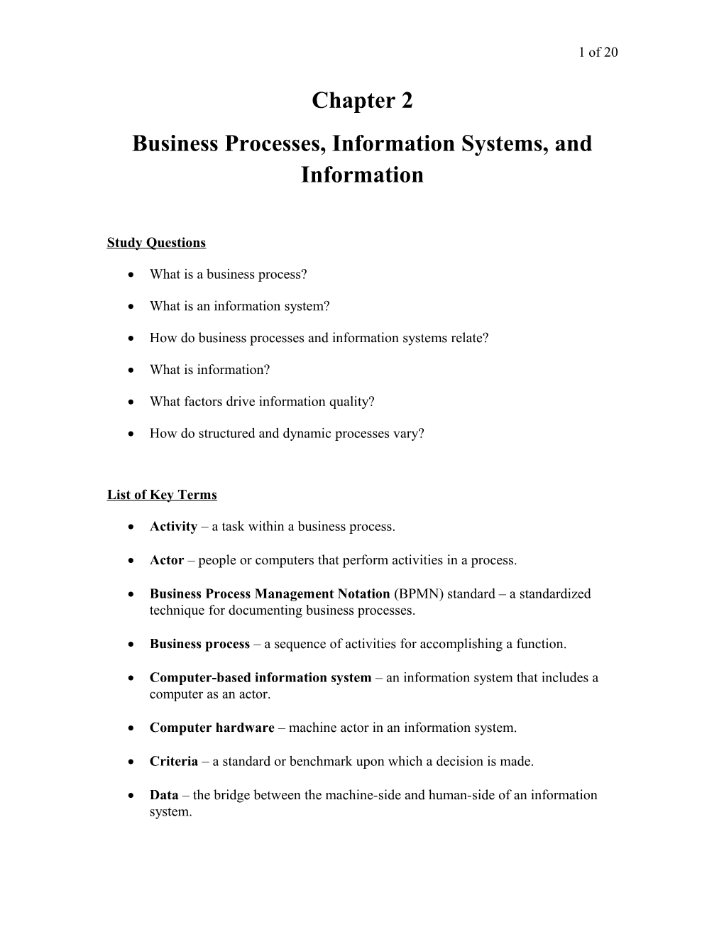 Business Processes, Information Systems, and Information