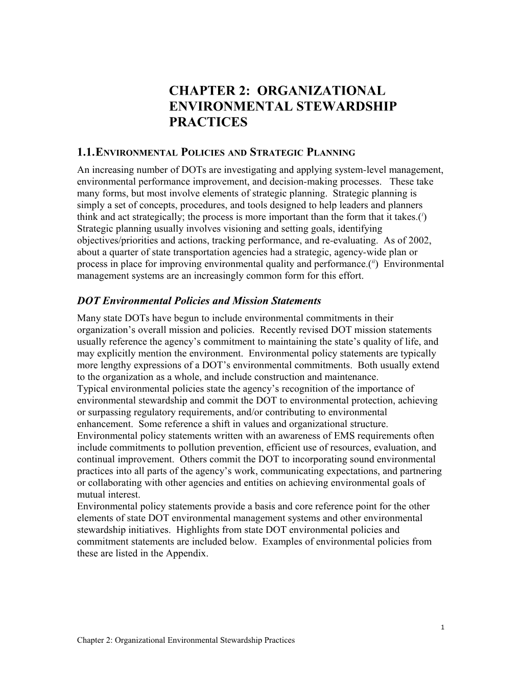 CHAPTER 2: Organizational Environmental Stewardship Practices
