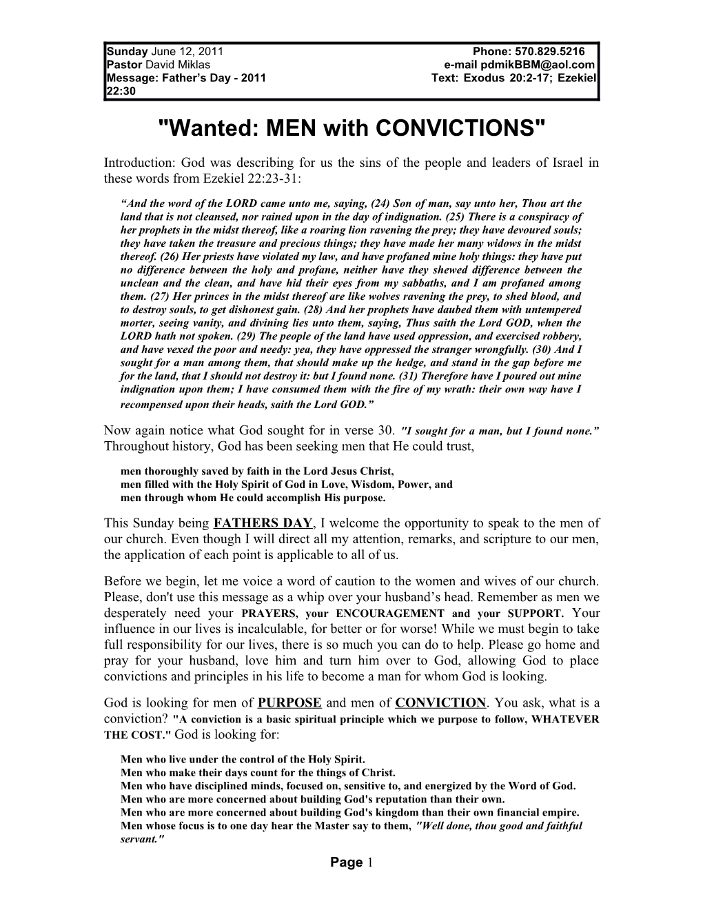 Wanted MEN of CONVICTION
