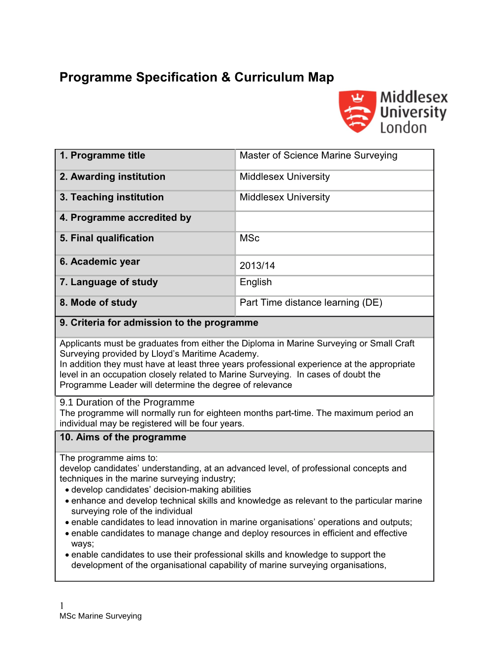 Programme Specification & Curriculum Map