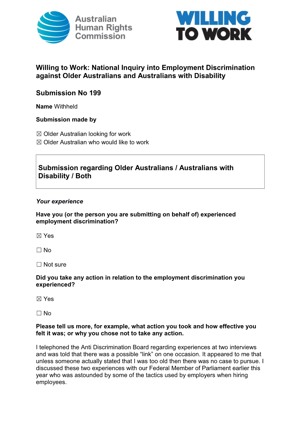 Willing to Work: National Inquiry Into Employment Discrimination Against Older Australians s2