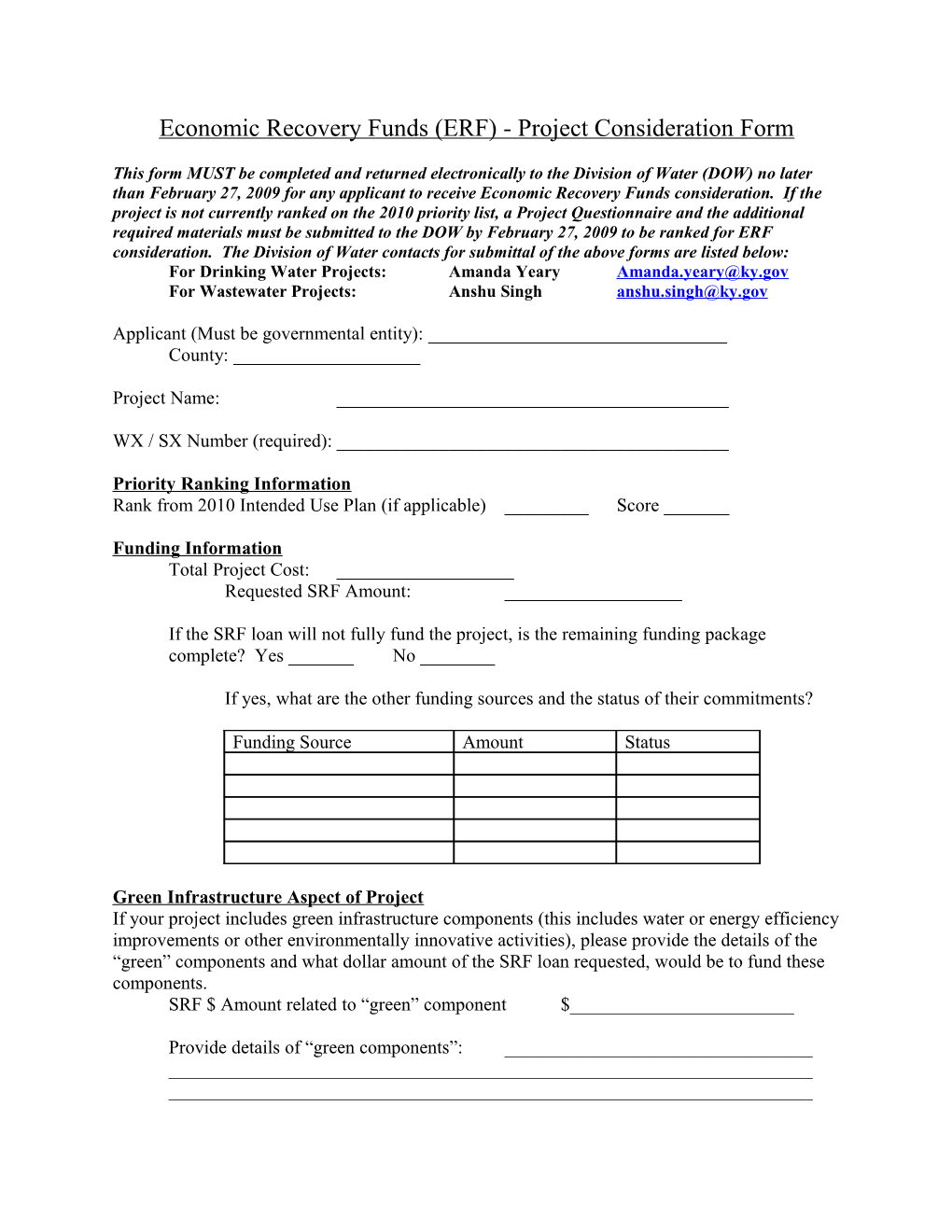 Economic Recovery Funds - Project Consideration Form