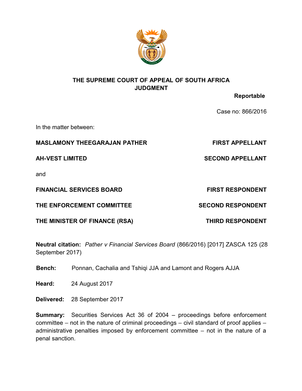 The Supreme Court of Appeal of South Africa s35