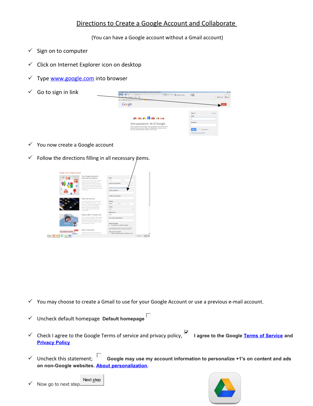 Directions to Create a Google Account and Collaborate