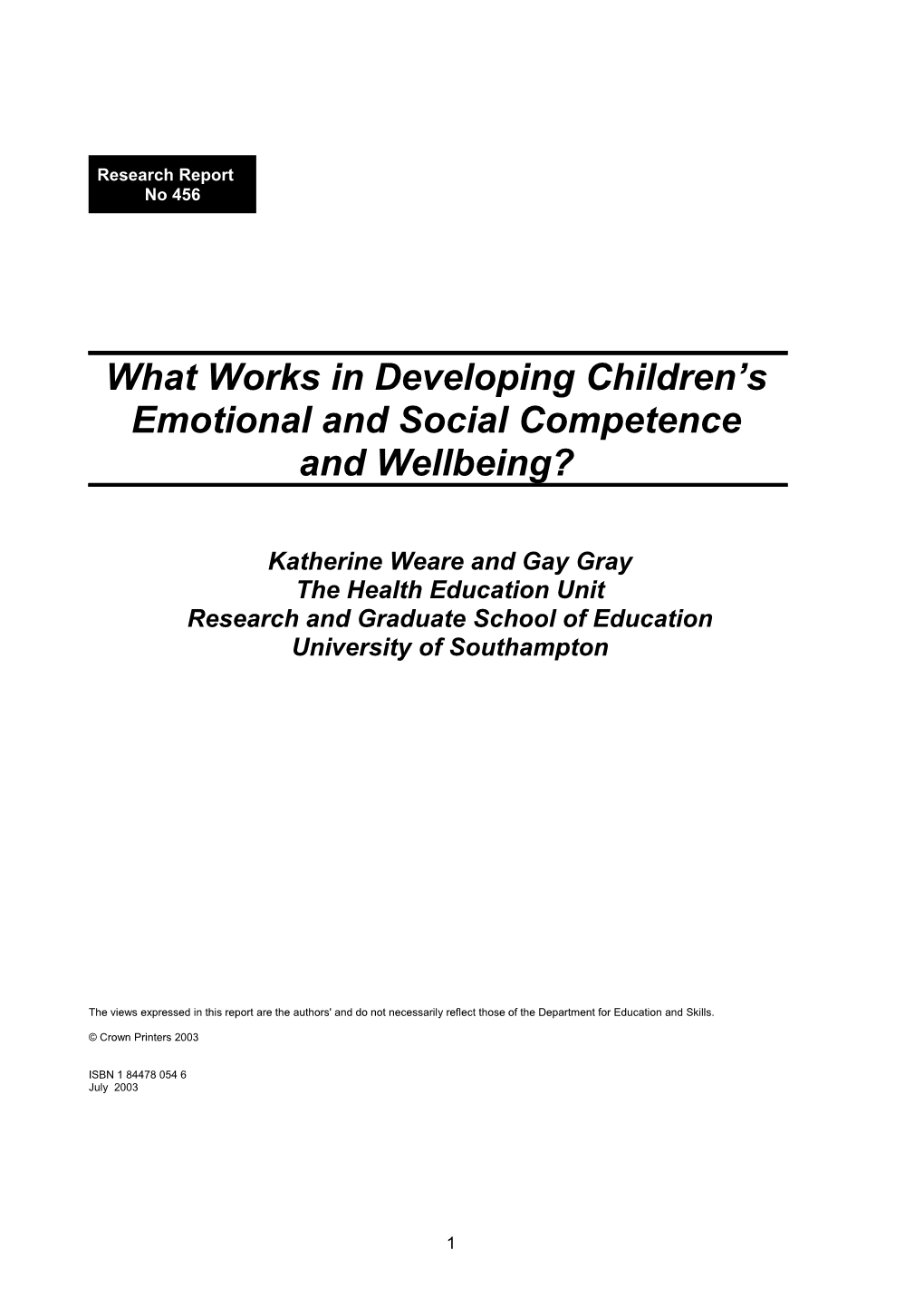 What Works in Developing Children S Emotional and Social Competence and Wellbeing