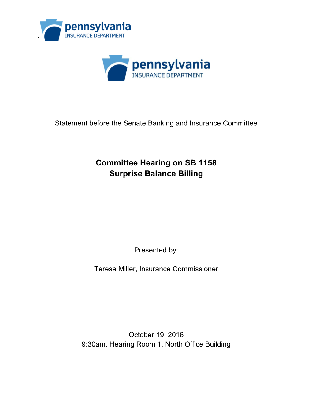 Statement Before the Senate Banking and Insurance Committee