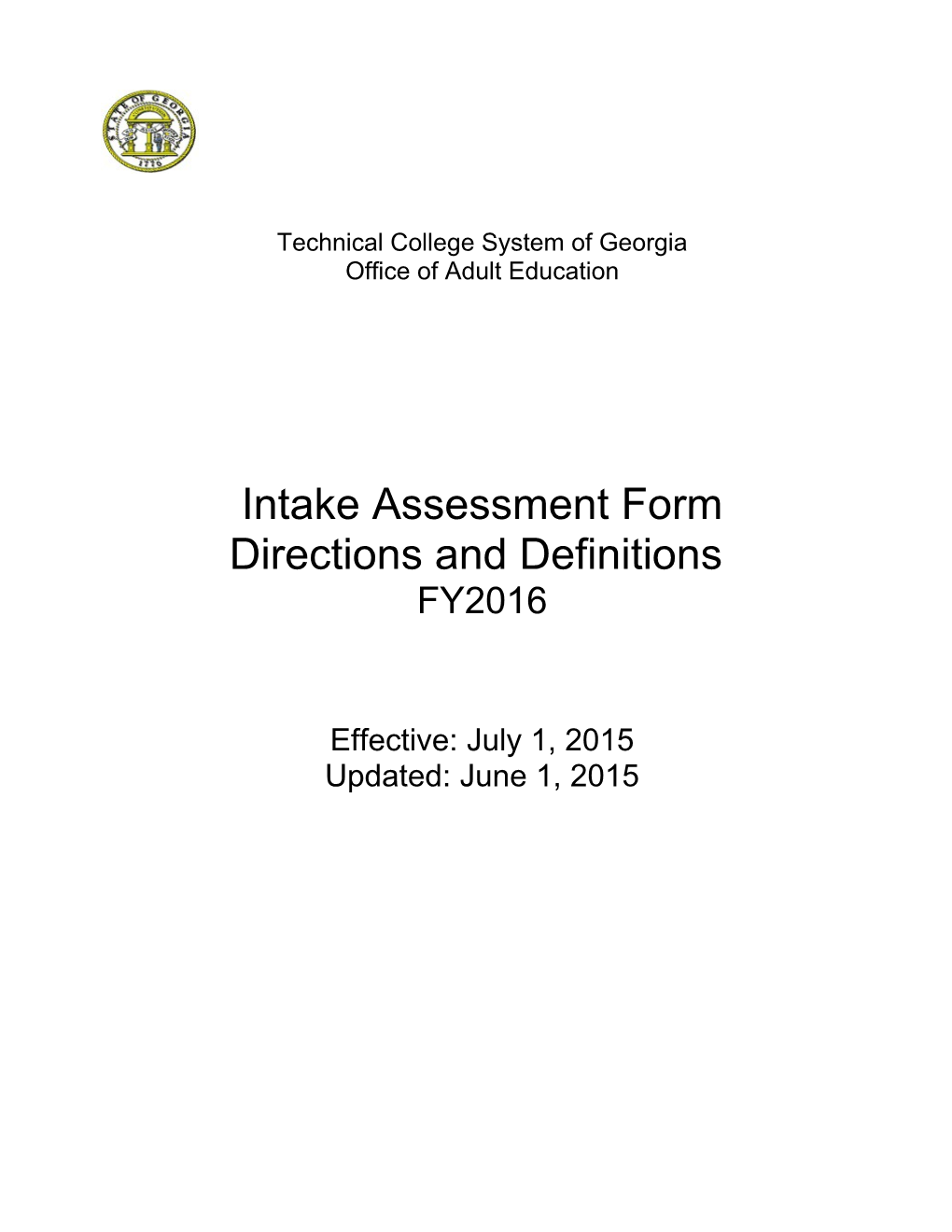 Intake Assessment Form Directions