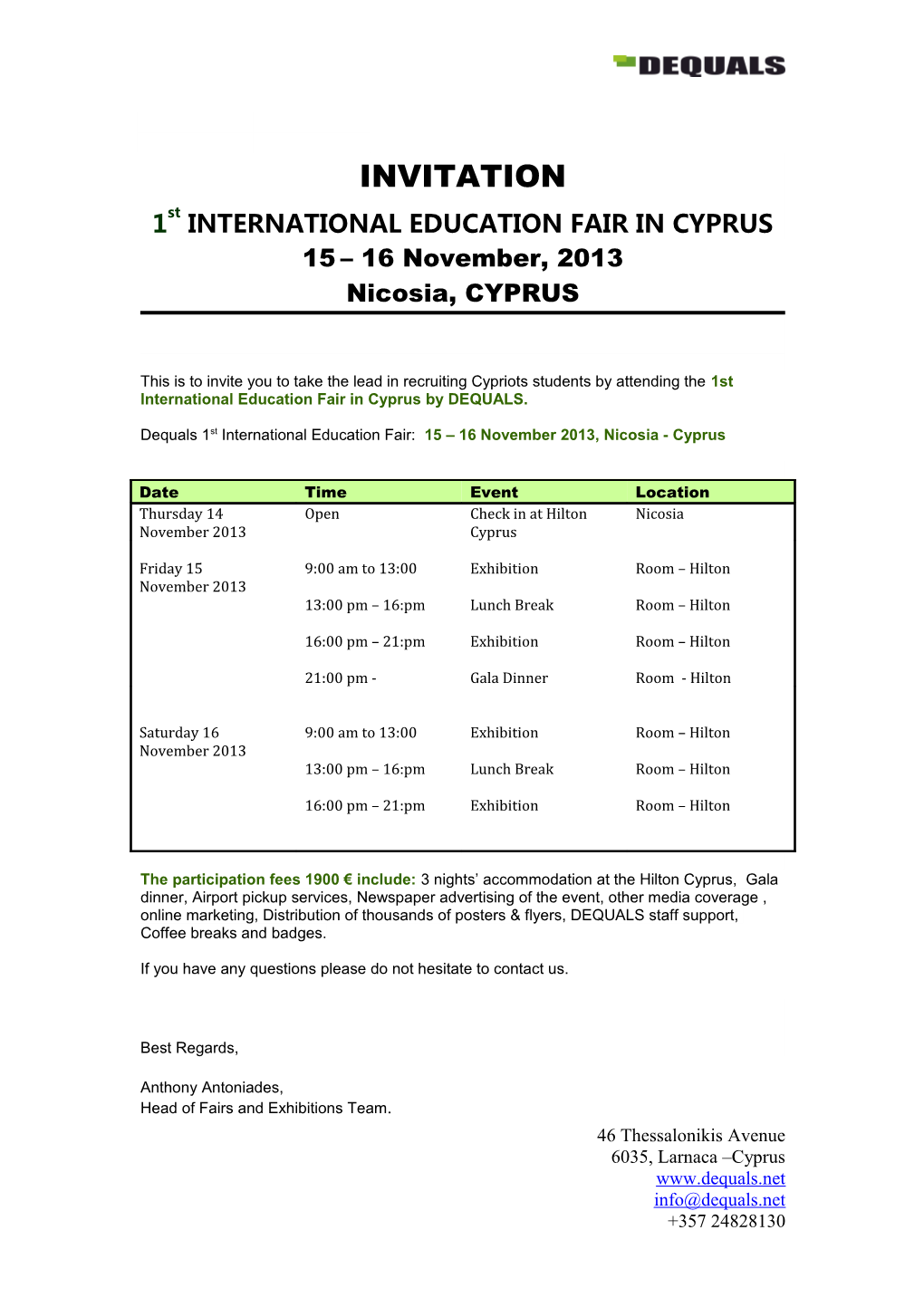 1St INTERNATIONAL EDUCATION FAIR in CYPRUS