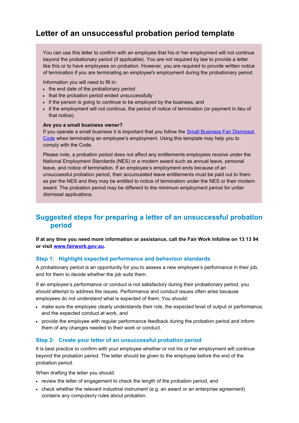 Letter of an Unsuccessful Probation Period Template