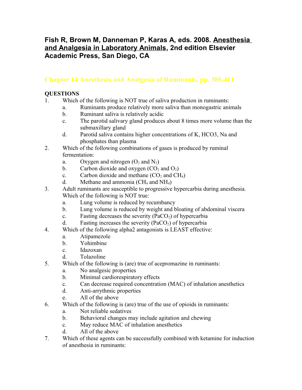 ANESTHESIA and ANALGESIA in LABORATORY ANIMALS, 2ND EDITION, Chapter 14, Pp