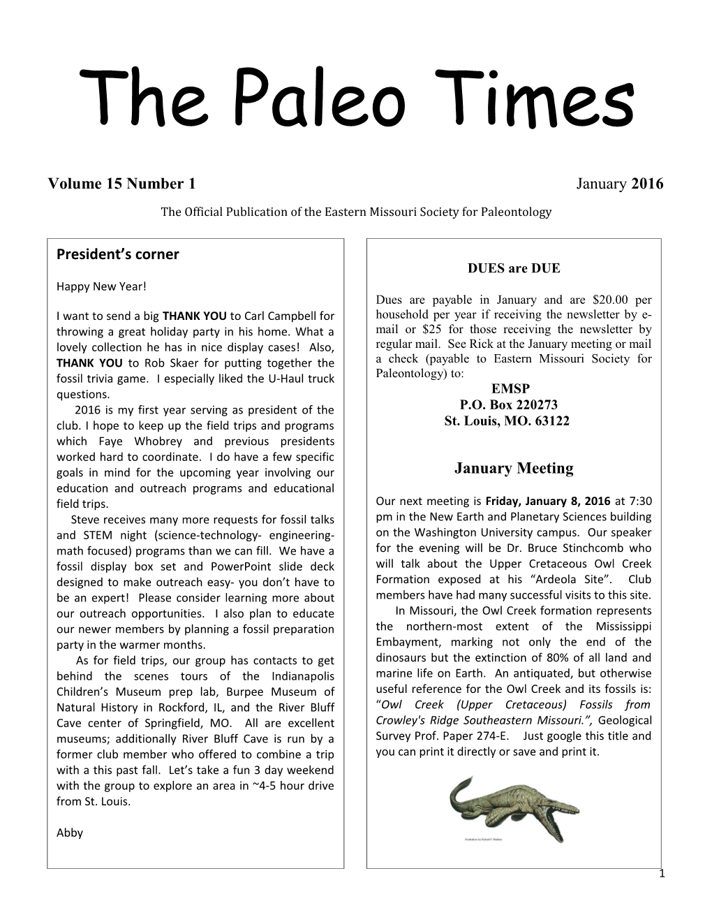 The Official Publication of the Eastern Missouri Society for Paleontology