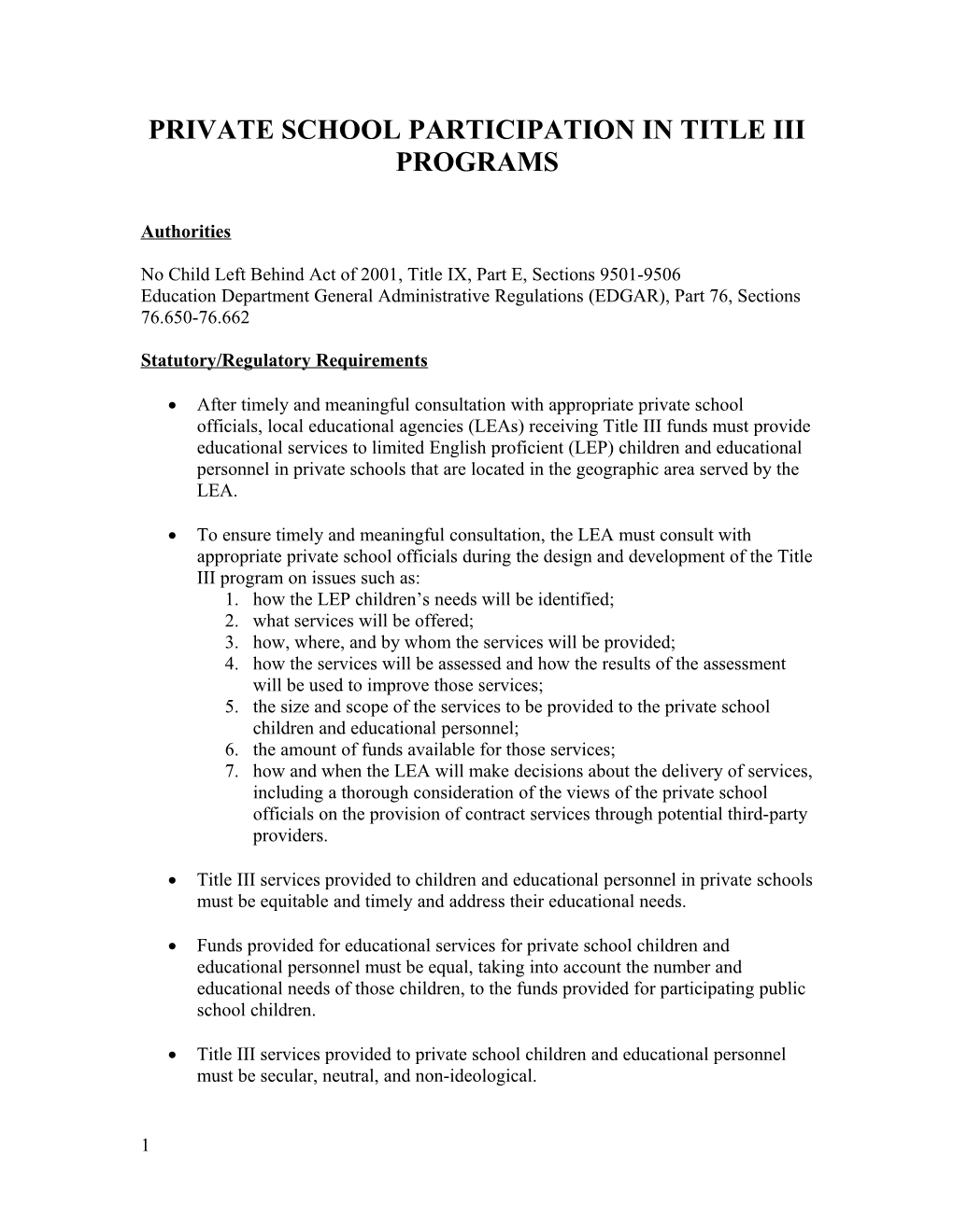 Private School Participation in Title Iii Programs