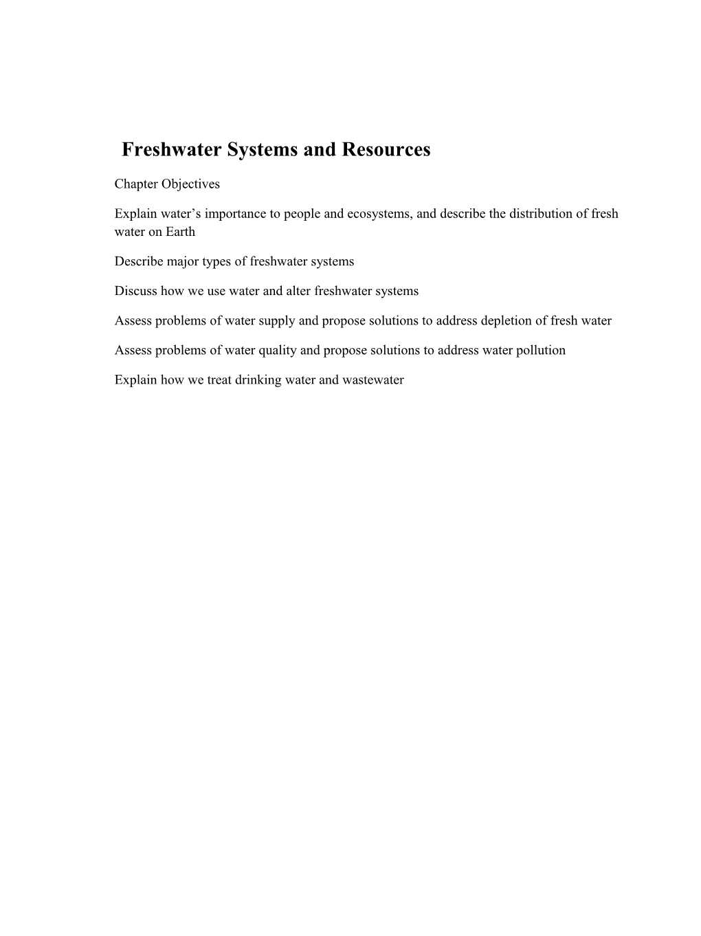 Freshwater Systems and Resources