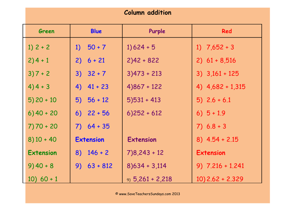 Column Addition