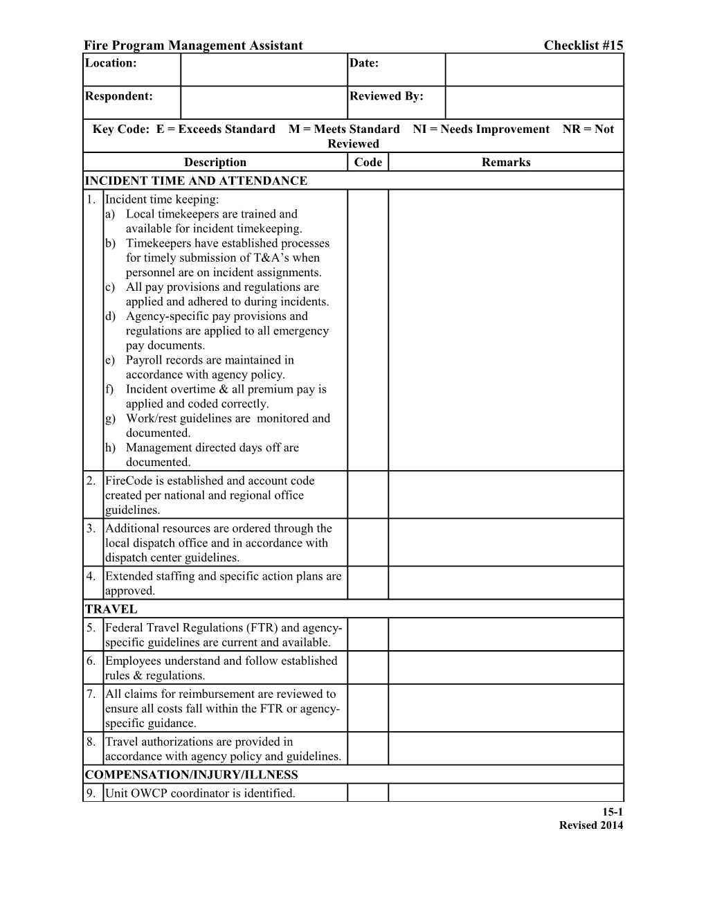 Fire Program Management Assistantchecklist #15