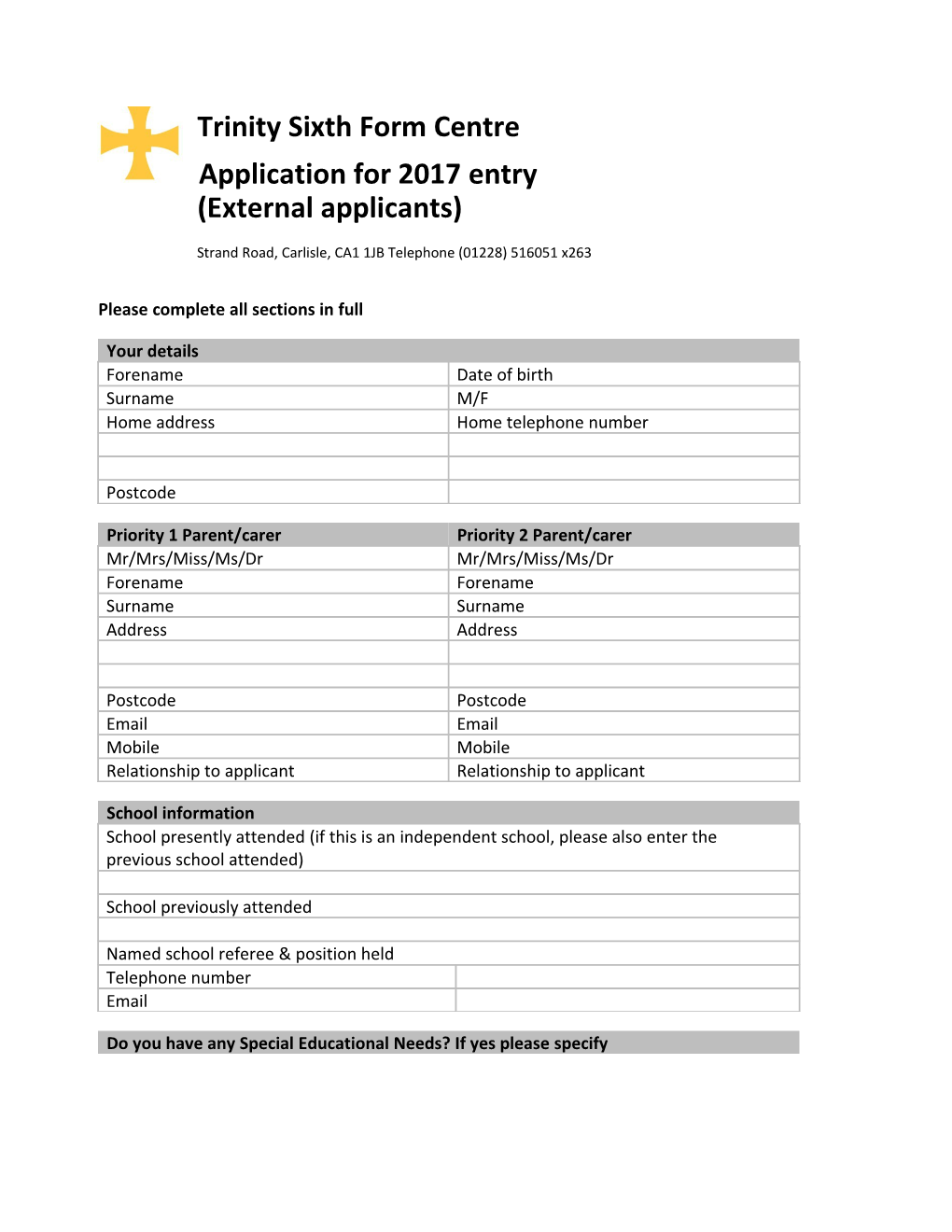 Application and Admission Form