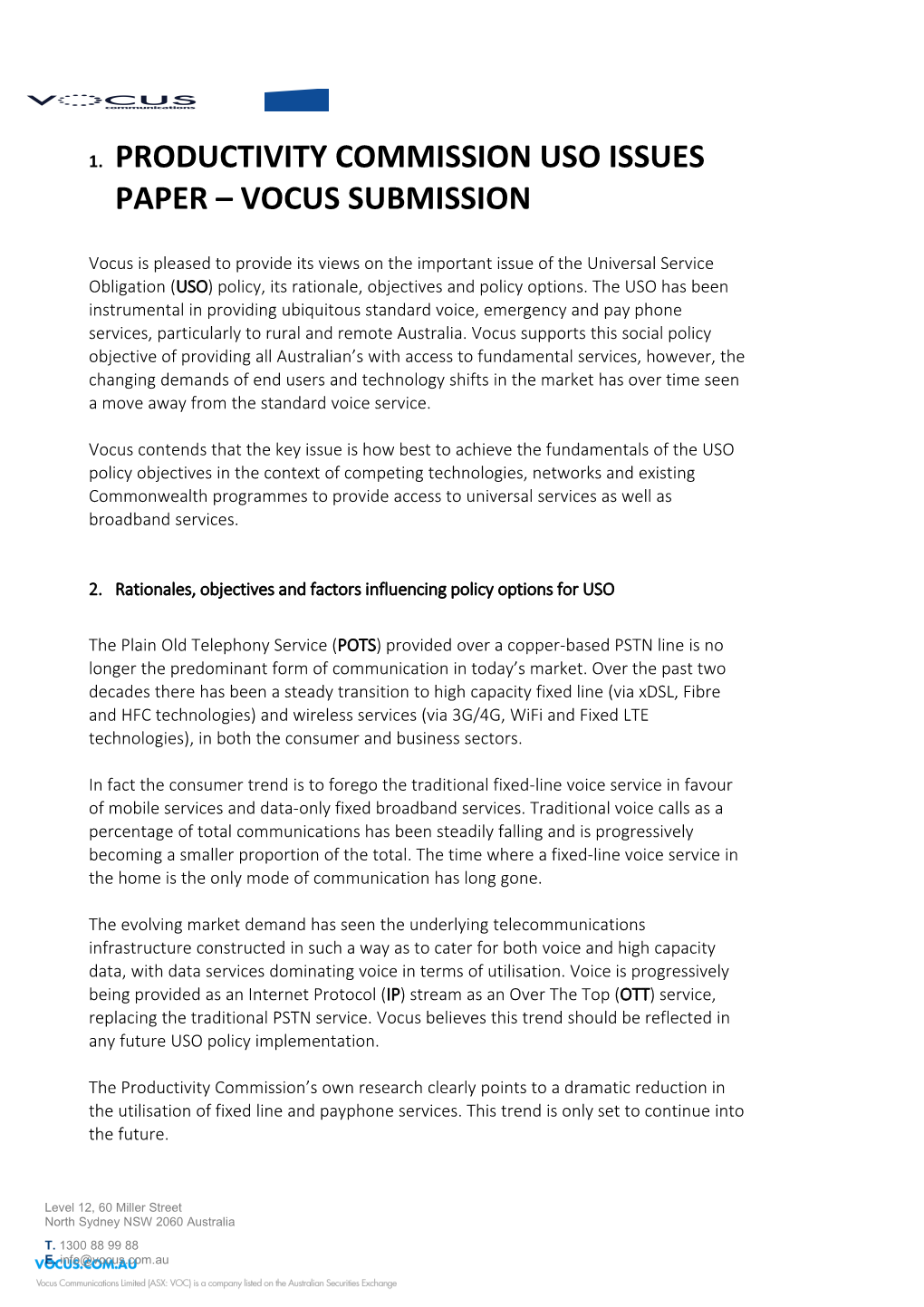 Submission 33 - Vocus Communications - Telecommunications Universal Service Obligation