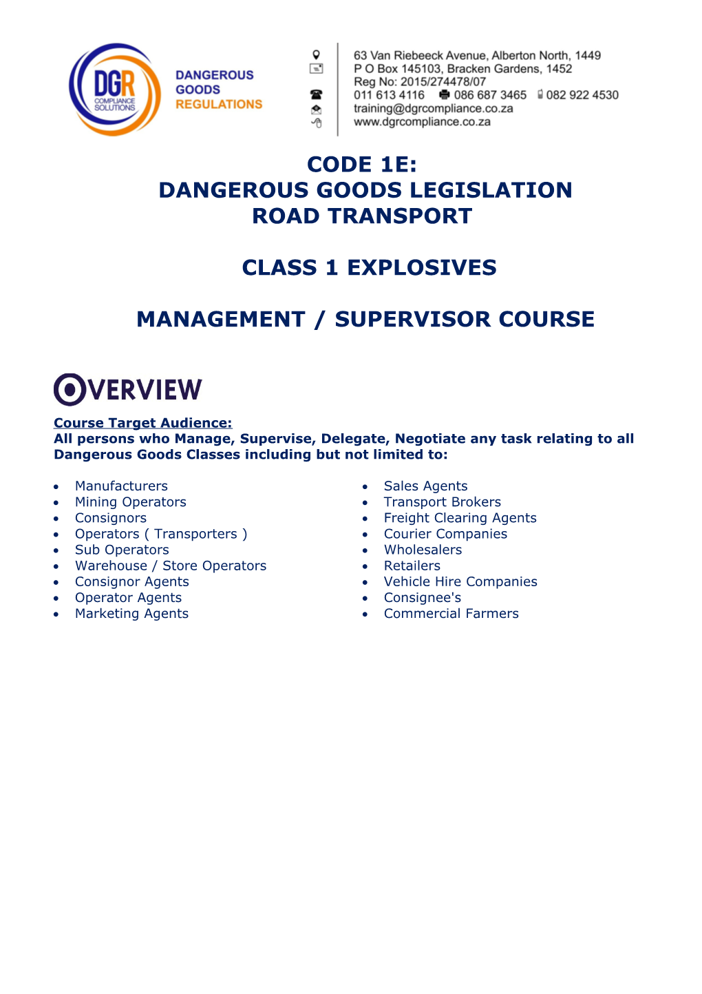 Dangerous Goods Legislation