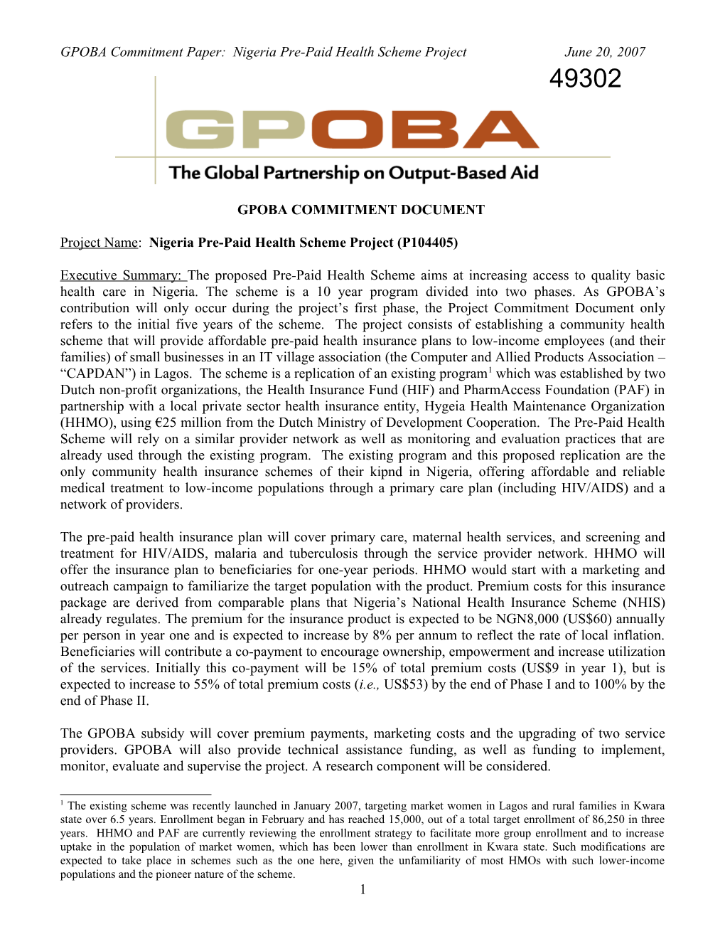 OBA for Pre-Paid Health Insurance Pilot in Nigeria