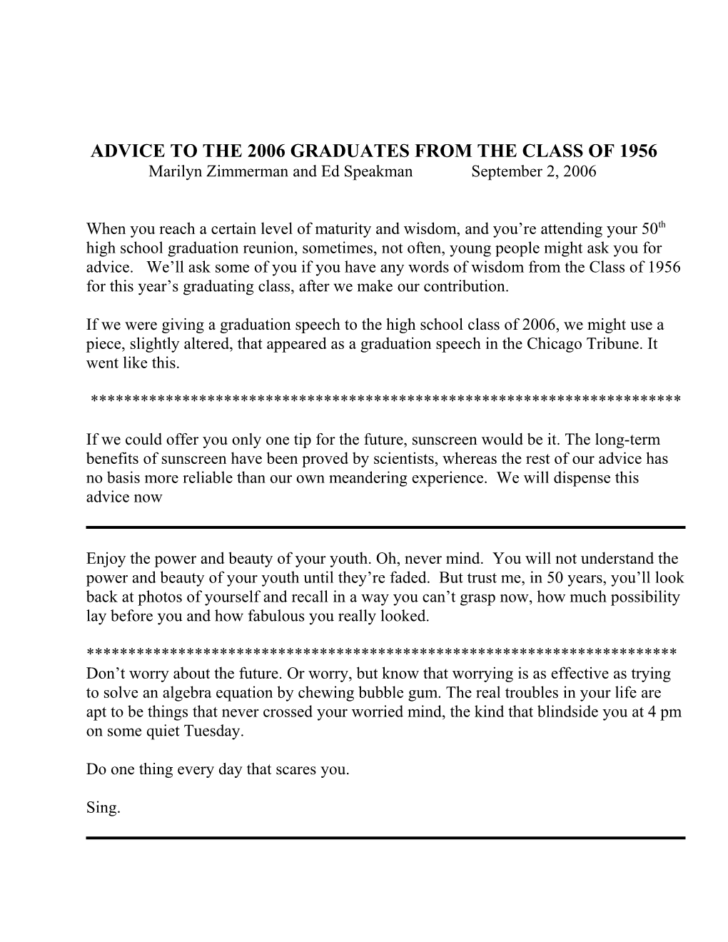 Advice to the 2006 Graduates from the Class of 1956