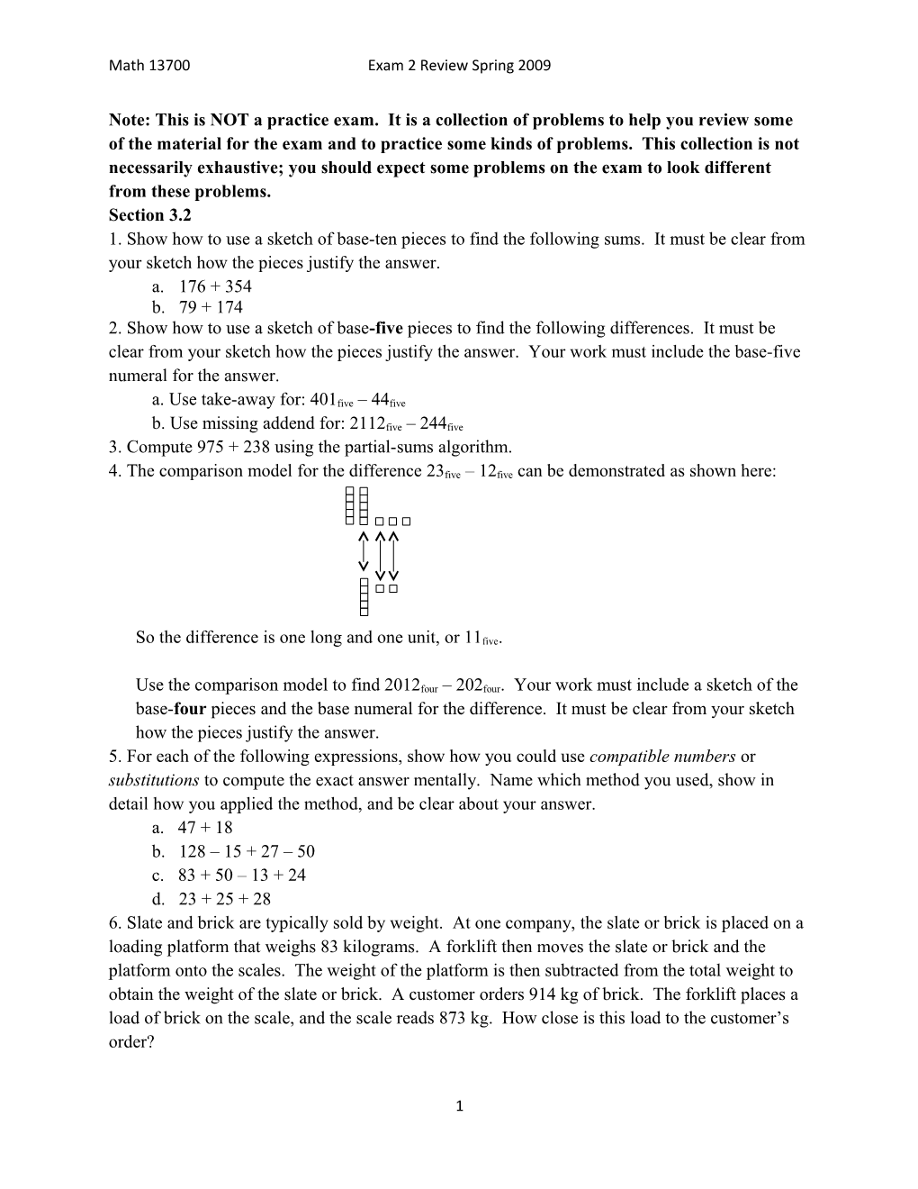 Math 13700 Exam 2 Review Spring 2009