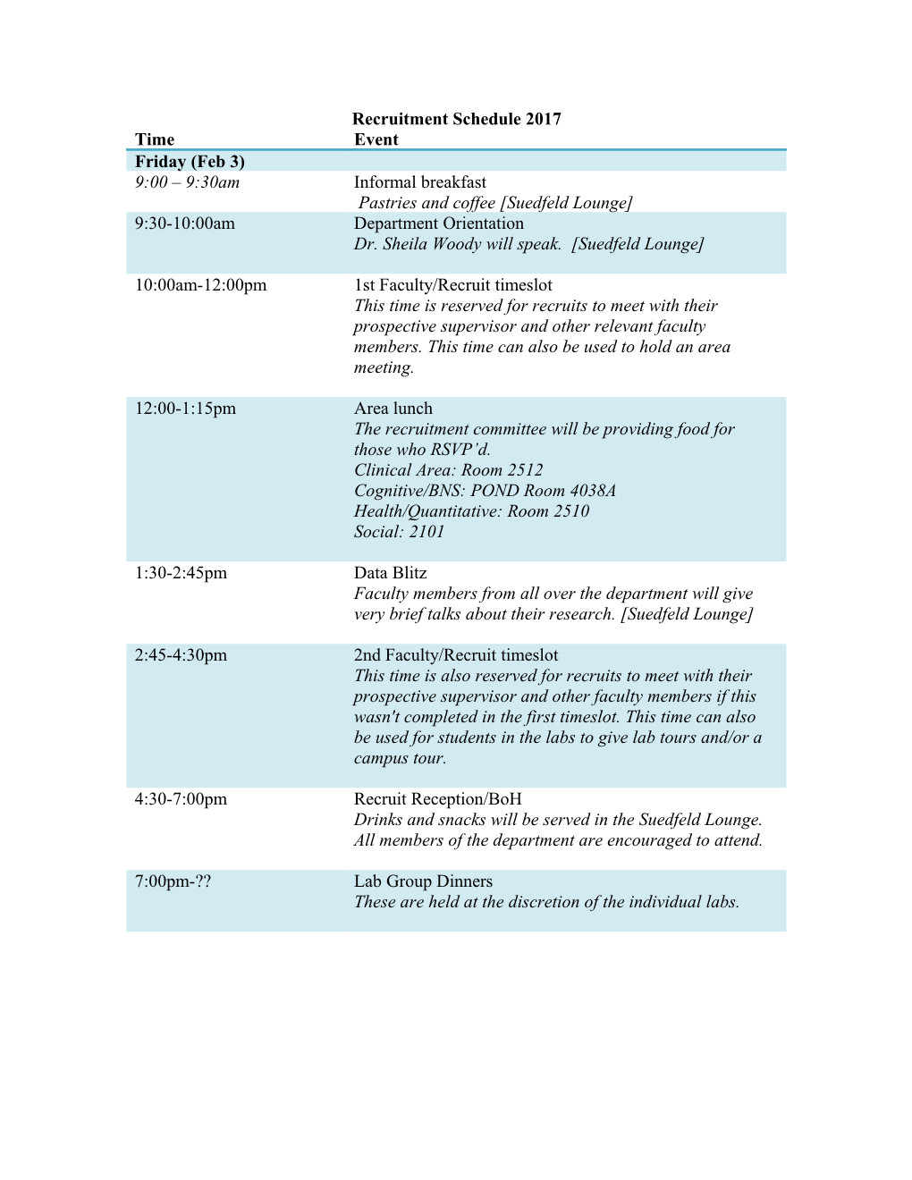 Recruitment Schedule 2017