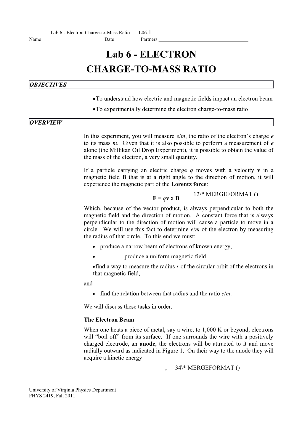 Electron Charge-To-Mass Ratio