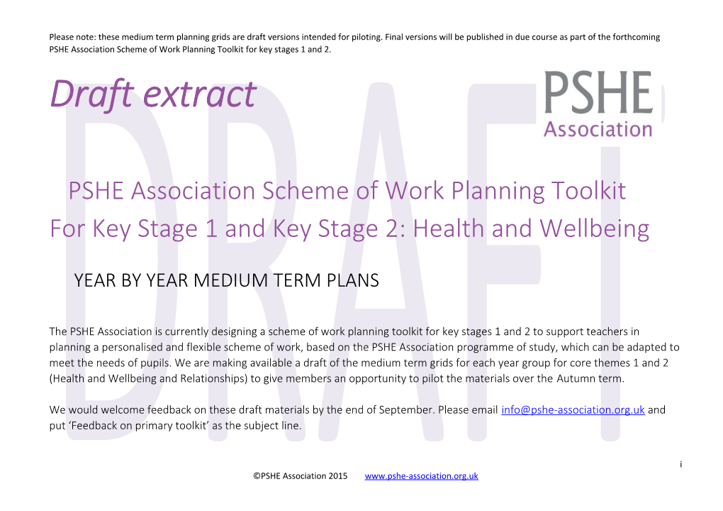 PSHE Associationscheme of Work Planning Toolkit