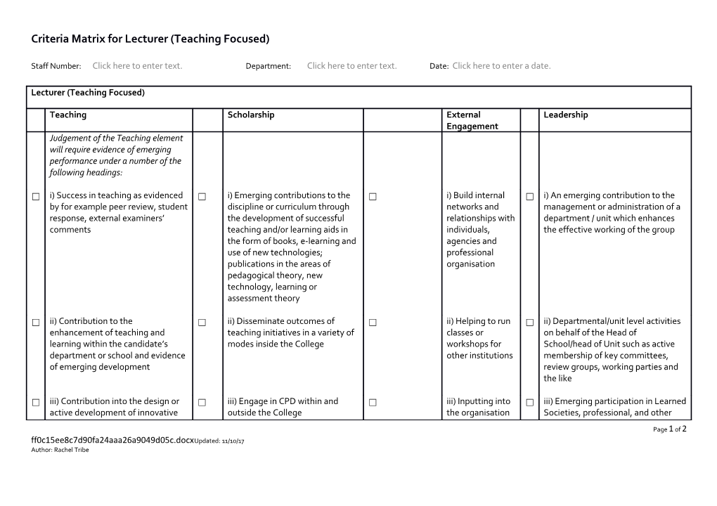 Criteria Matrix - Teaching