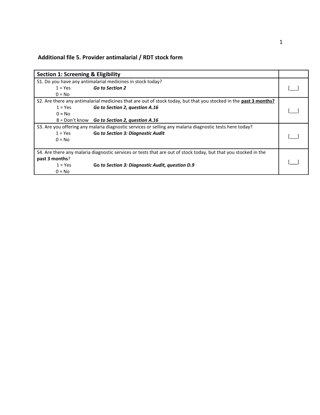 Additional File 5 . Provider Antimalarial / RDT Stock Form