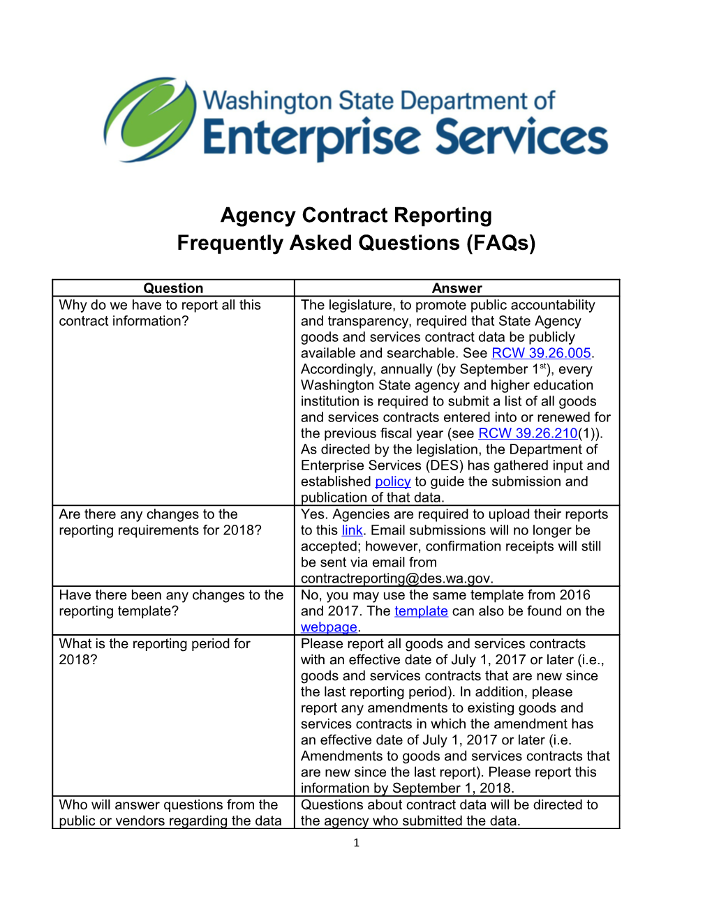 Agency Contract Reporting Frequently Asked Questions