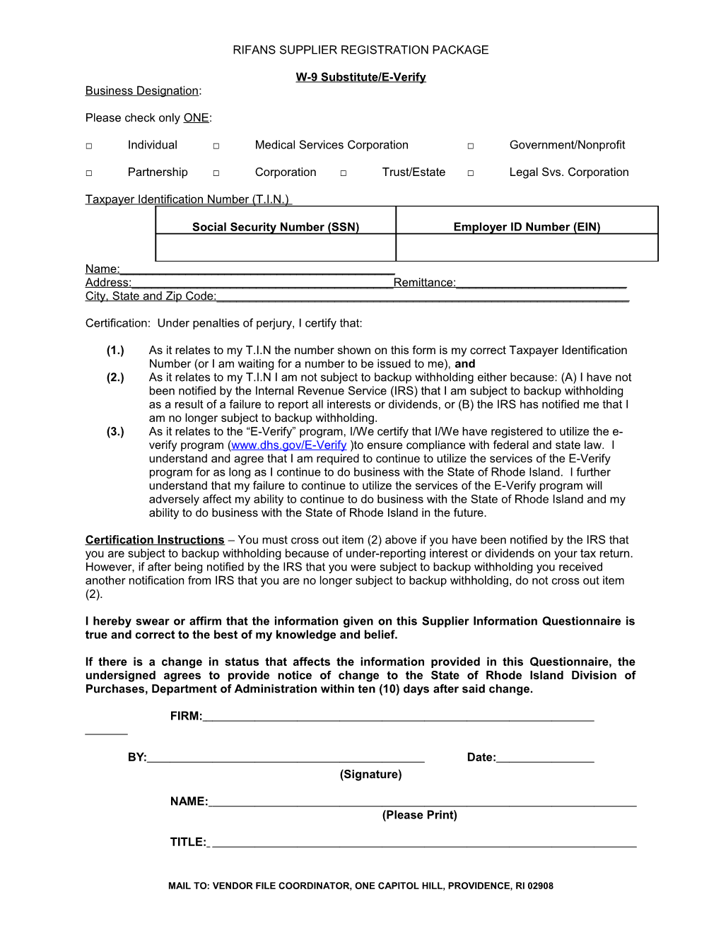 Rifans Supplier Registration Package