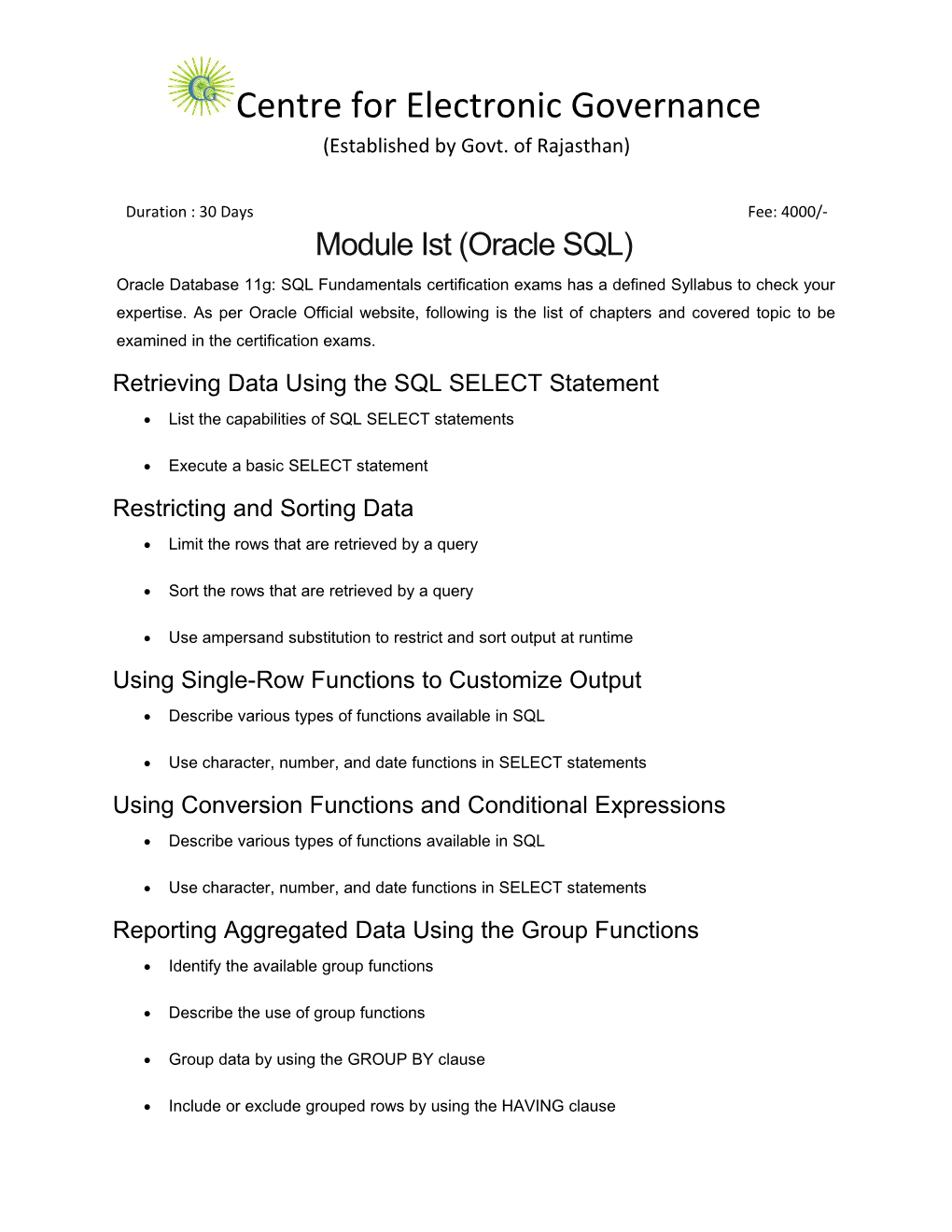 Module Ist (Oracle SQL)