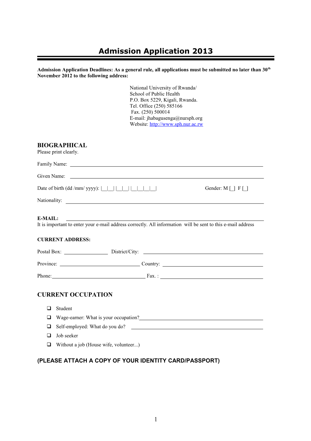 Admission Application 2013