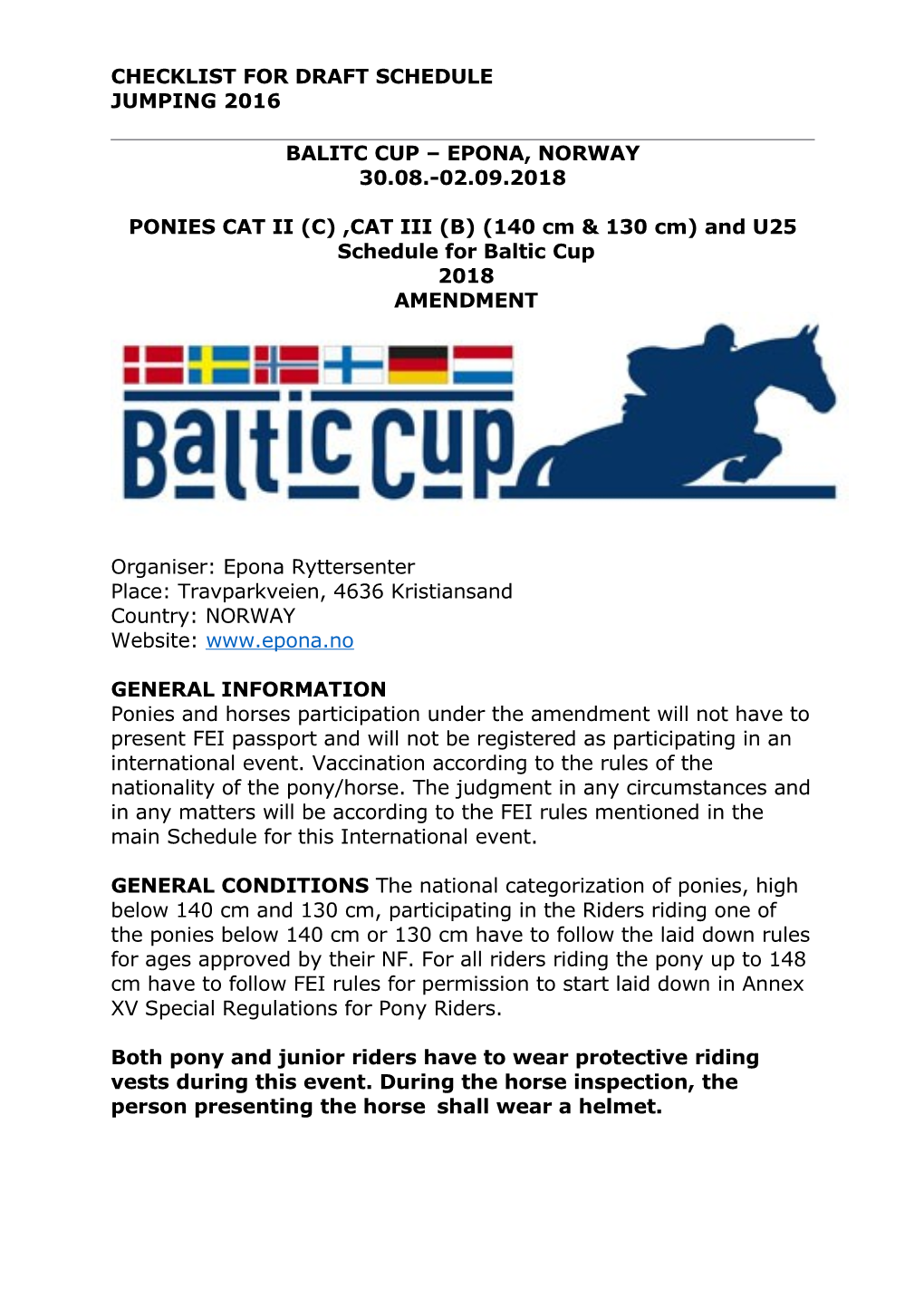 Baltic Cup Epona Kat II III Og U25 2018