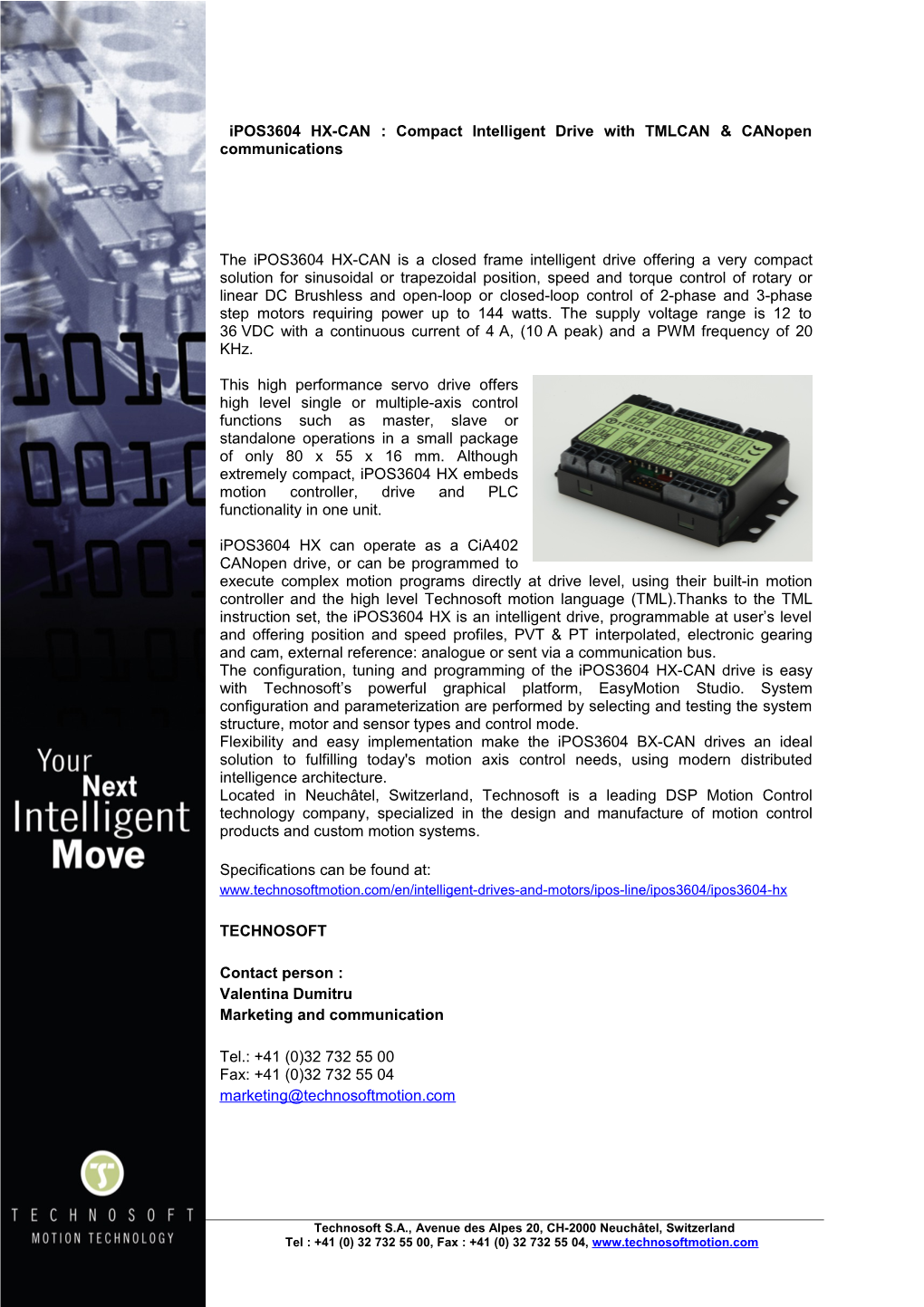 Ipos3604 HX-CAN Intelligent Drive - Press Release