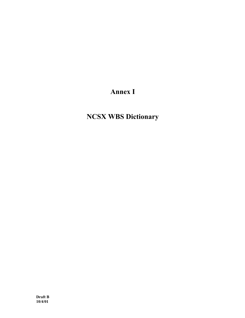 NCSX WBS Dictionary s1