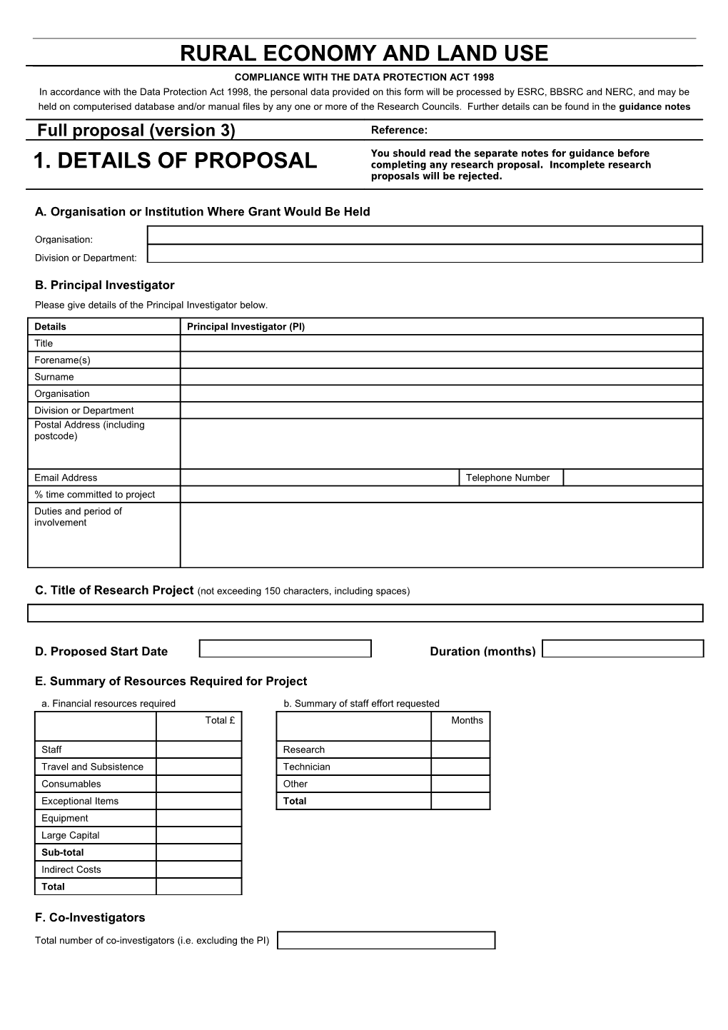 Je-S 1 EPSRC Research Proposal Paper Form