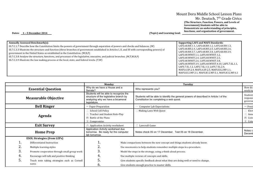 Mount Dora Middle School Lesson Plans s1